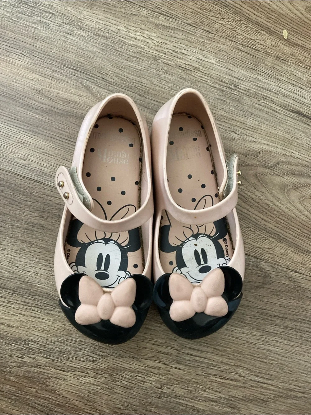 Mini Melissa Minnie Mouse Pink Mary Jane Shoes with Black Bow Accent Sz 10